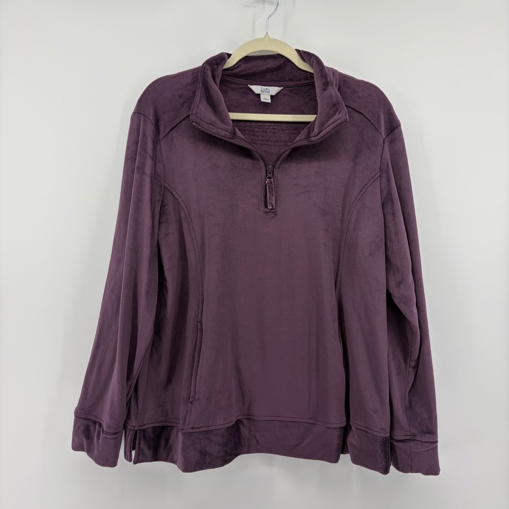 Croft & Barrow Women L‎ Purple Fleece Quarter Zip Pullover Soft Mock Neck Pocket